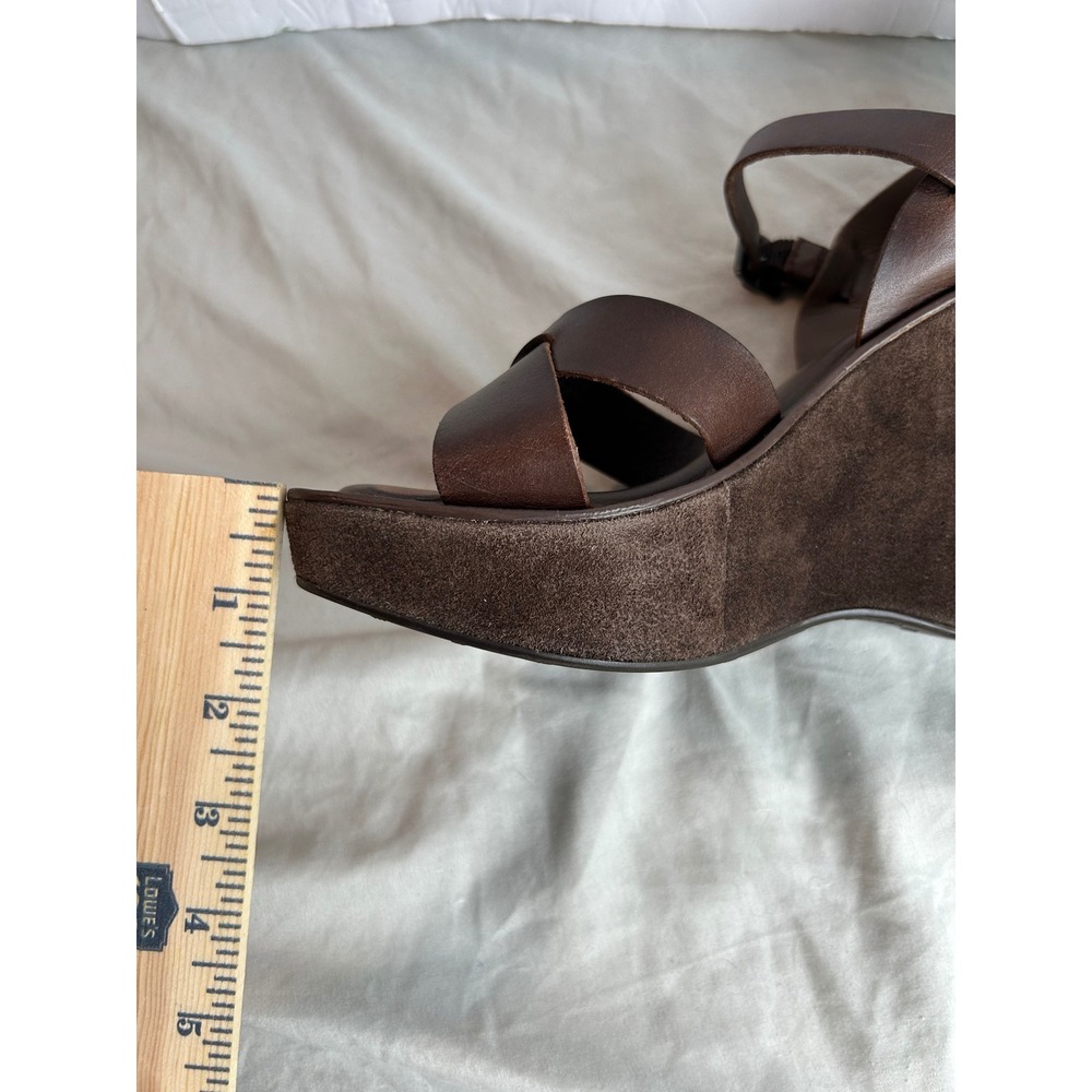 Kork-Ease Brown Leather Platform Wedge Sandals Suede Wrap Boho Retro Womens 8 - Picture 16 of 16